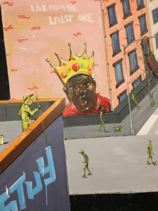 Crown Live from the Livest One Mural painting of buildings, street scene